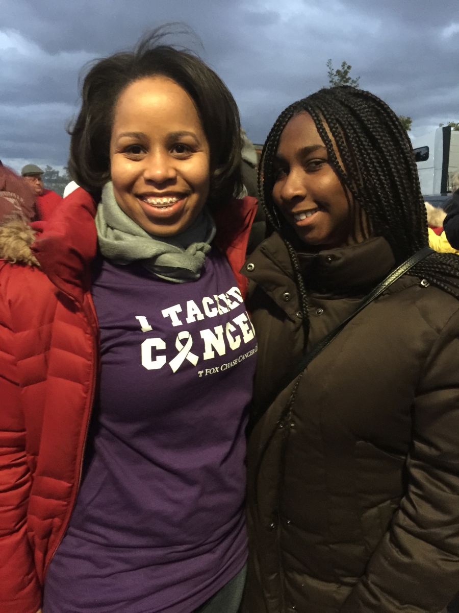 Tierra and her niece Dayla at the Temple Cancer Awareness Football Game in 2015.